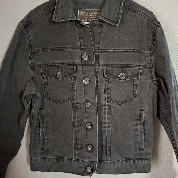 Arizona Jean Company Taupe Denim Jacket Mens Sz Medium Black - Picture 2 of 4